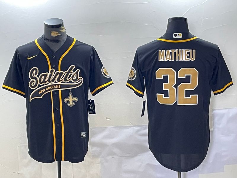 Men New Orleans Saints 32 Mathieu Black Joint Name 2024 Nike Limited NFL Jersey style 3